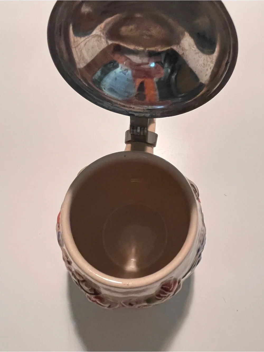 Vintage RM German Beer Stein Pewter Lid Relief Alpine Dancers Accordion 0.5L #38